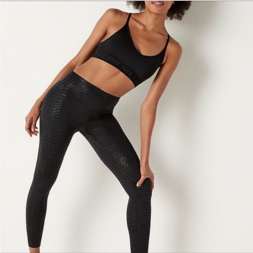 PINK Victoria's Secret Black Croc Print Leggings
